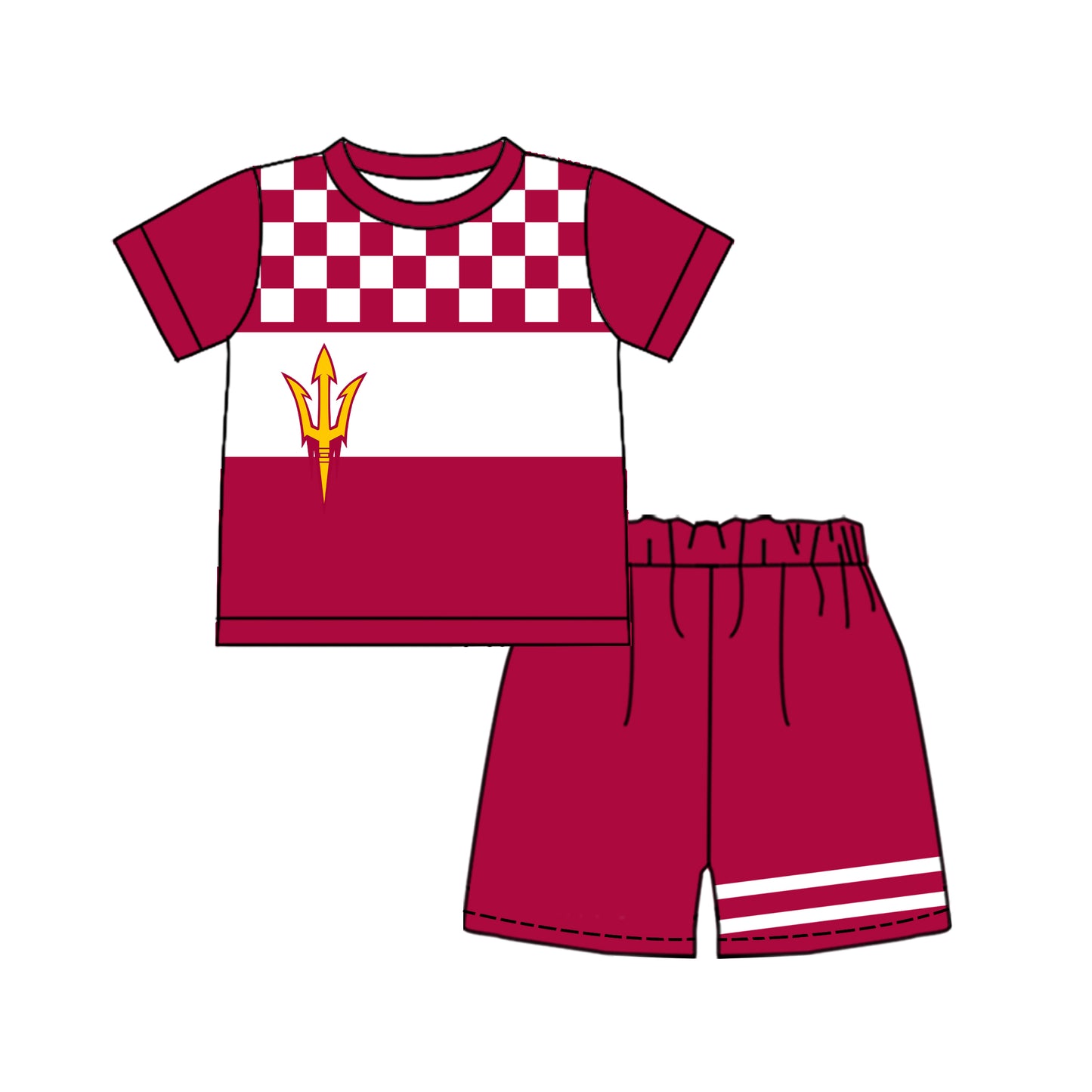 Custom moq 5 mix size milk silk summer teams Baby Boys Red Plaid Short Sleeve Top Shorts Set