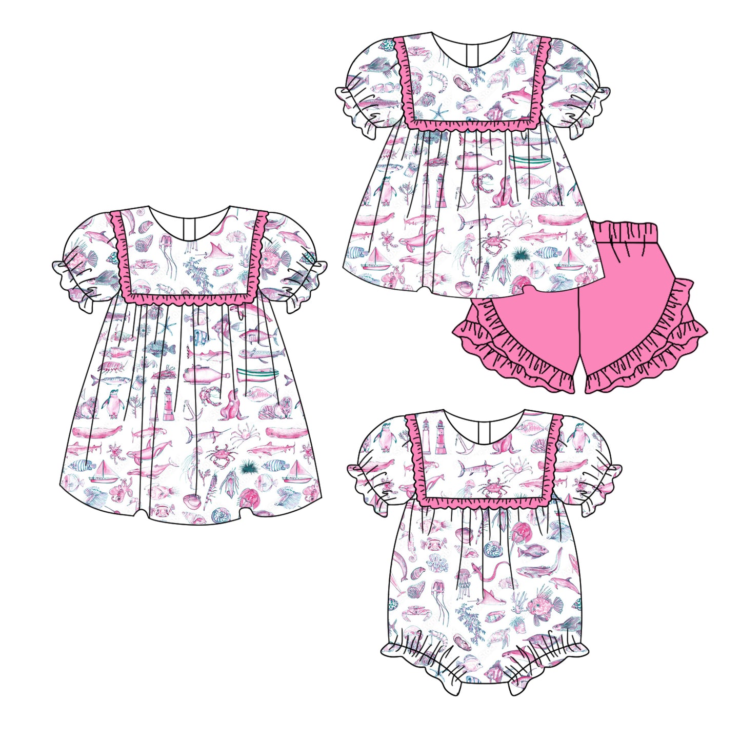 2.17 custom each style moq 5eta 4-6week Sibling Sisters baby girl short sleeve shorts sets and dress and rompers match family design