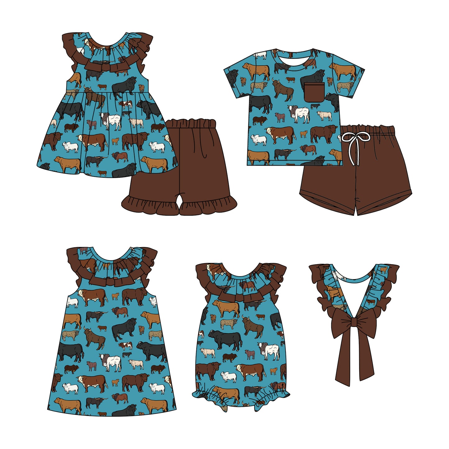 11.28 custom each style moq 5eta 4-6week Sibling Sister animal baby girl short sleeve shorts sets and sets 2 and girls romper and dress match design