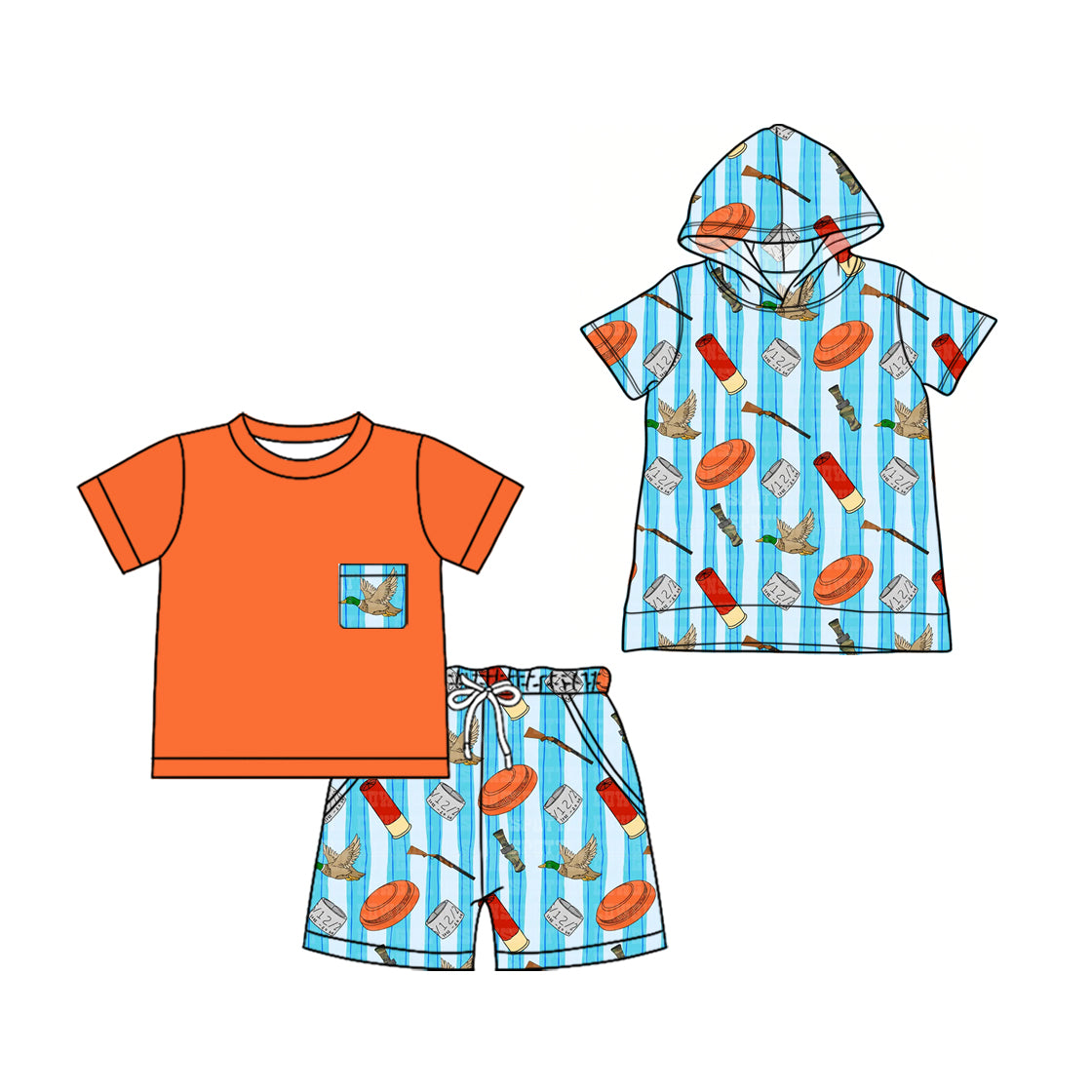 3.7 Custom moq 5 mix size Sibling Baby Boy Orange Short-Sleeved Shirt And Shorts Set Stripes Short-Sleeved Hooded Top
