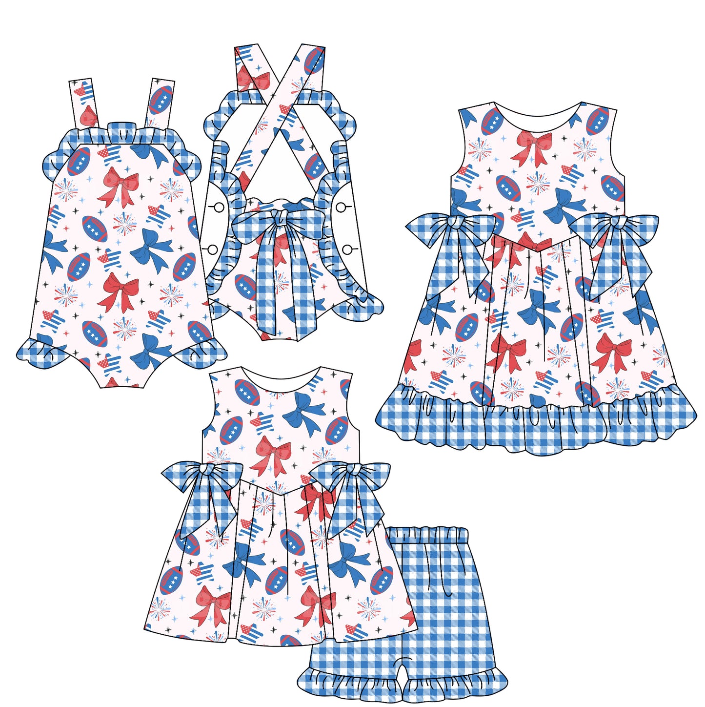 2.20 custom each style moq 5eta 4-6week Sibling Sisters rugby bow baby girl short sleeve shorts sets and dress and rompers match family design
