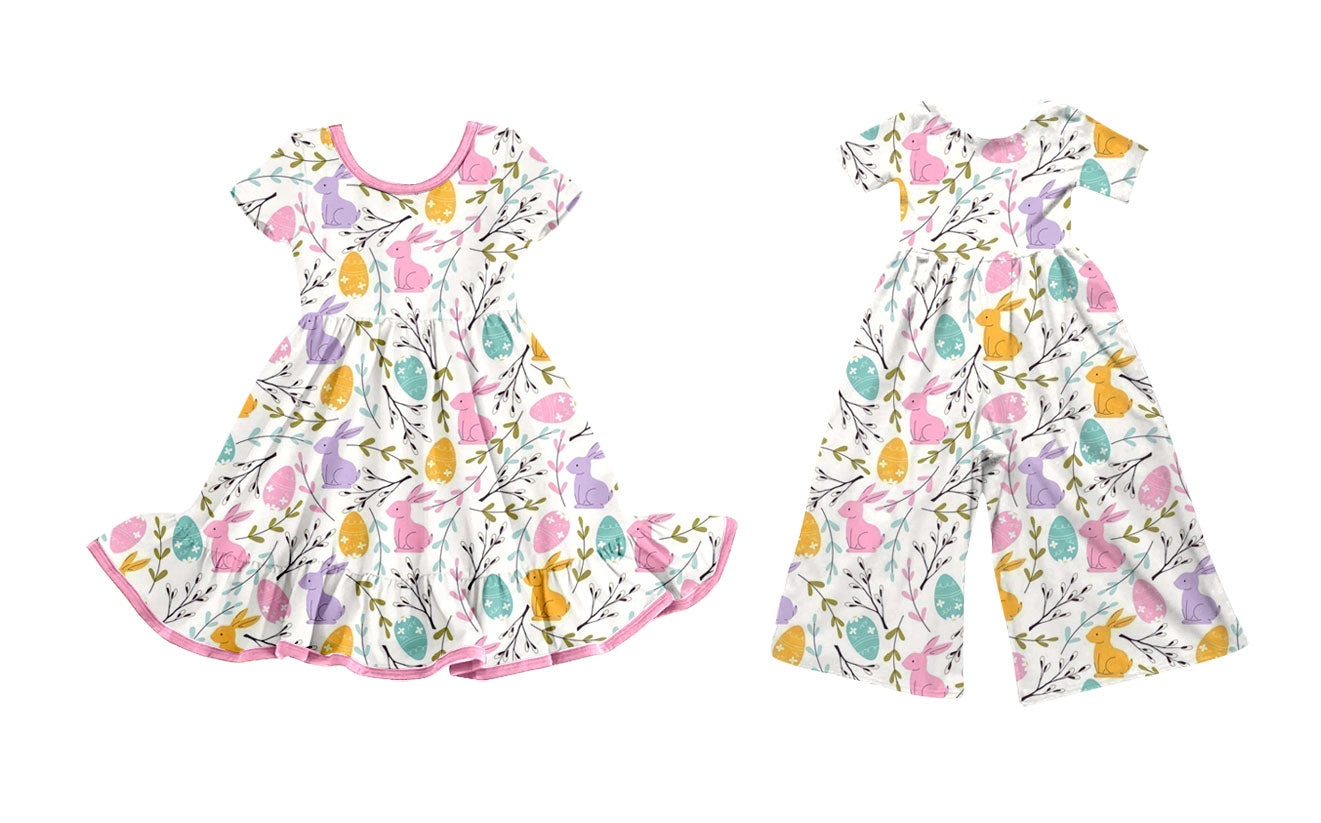 25.10.9 custom each style moq 8 eta 6-8week Sibling Sisters bunny floral baby girl long sleeve dress and jumpsuit match family design