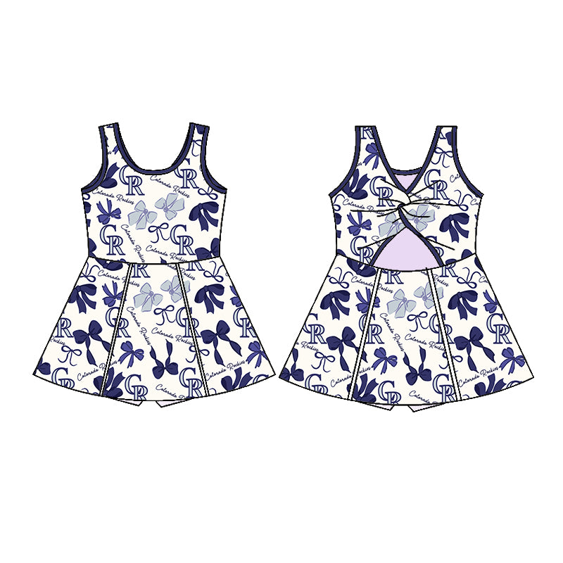 Custom moq 5 mix sizes summer teams baby girls clothes team blue short sleeve skirts shorts sets dress 1 and dress 2 and dress 3 and dress 4-25.5.21