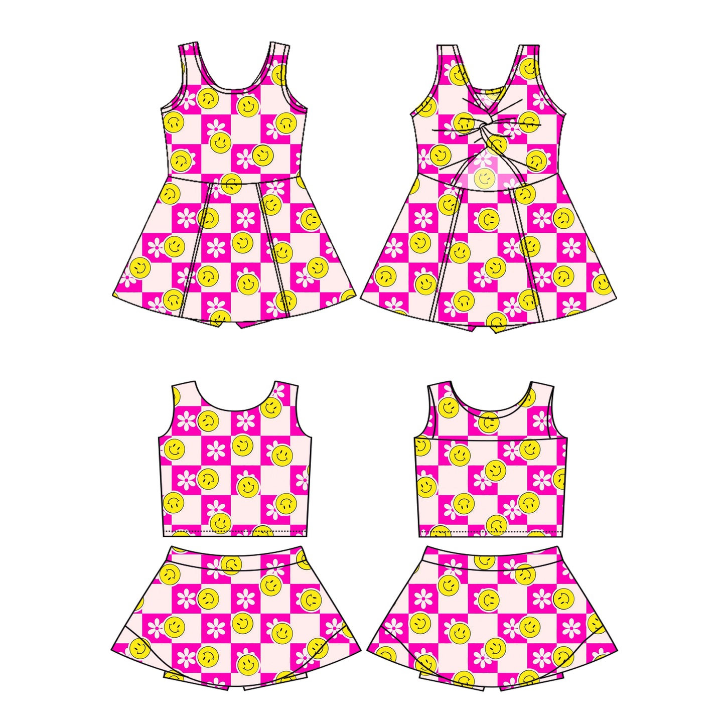 3.27 custom each style moq 5eta 4-6week Sibling Sister smiley floral rose red baby girls clothes Short sleeve yoga dress 1 and dress 2 match family design