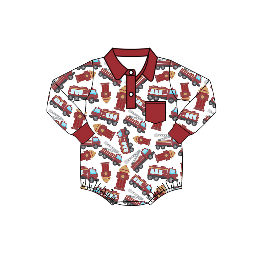 6.3 custom each style moq 5eta 4-6week Sibling Sister Fire truck red boys outfits and baby romper match family design