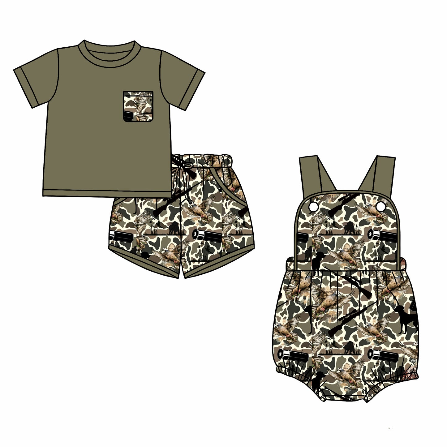 26.1.1 custom each style moq 5 eta 6-8week Sibling Sister camouflage duck baby boy short sleeve shorts sets and romper match design