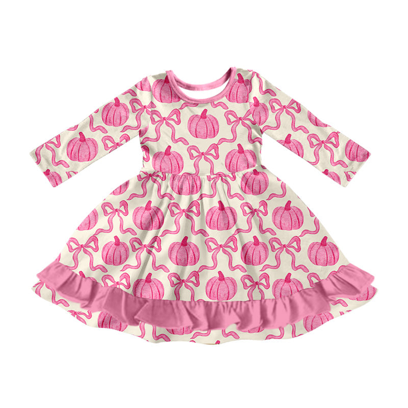8.3 custom each style moq 5eta 4-6week baby girls clothes pumpkin bow pink long sleeve dress