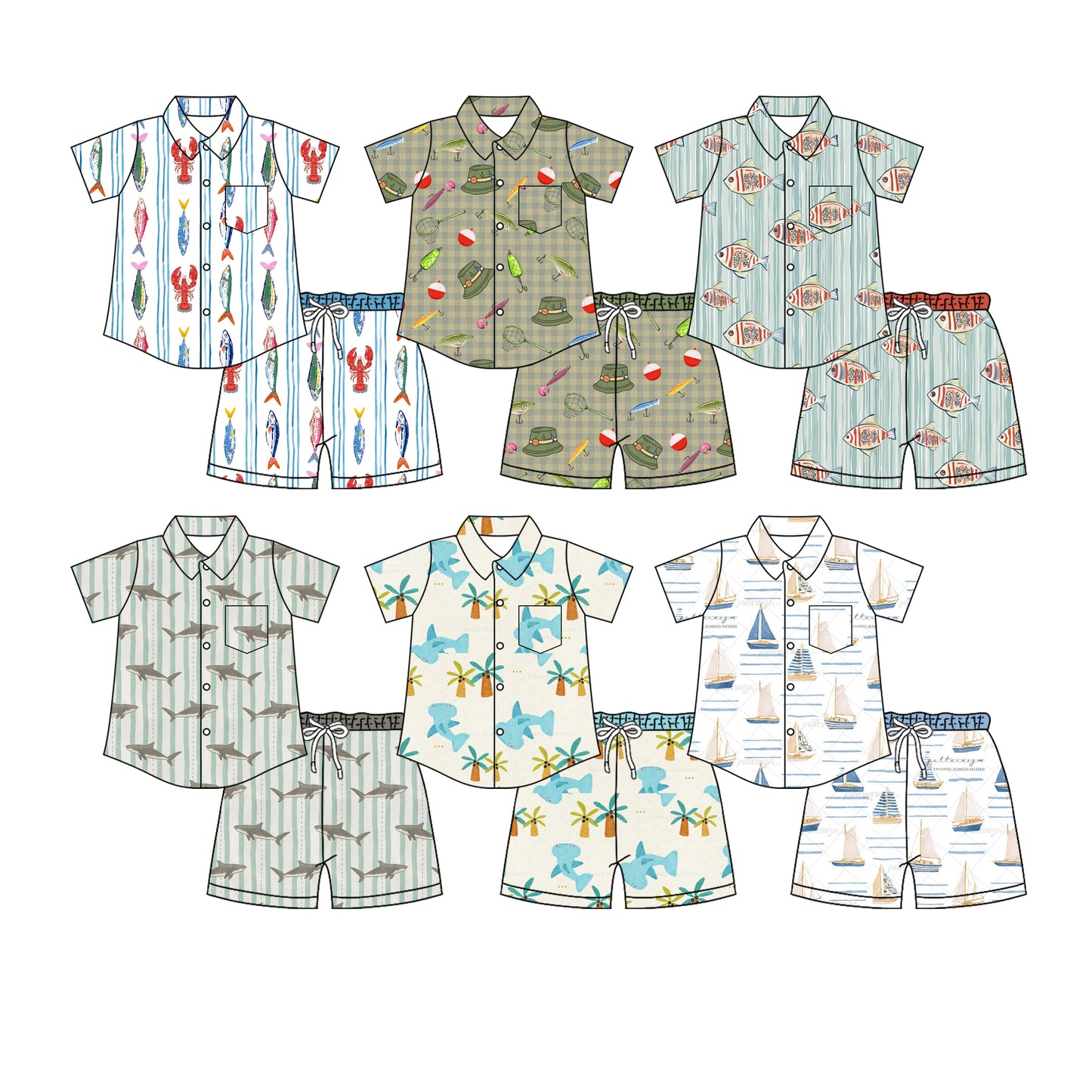 4.7 Custom moq 5 mix size Sibling Baby Boy Short-Sleeved Button-Down Top with Pockets And Shorts Set Cute Casual Outfit