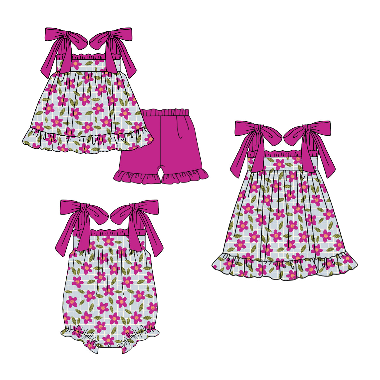 3.21 Custom moq 5 mix size Sibling Cute Clothes Baby Girl's Purple Strap Top And Short Set Matching Romper Dress for Summer