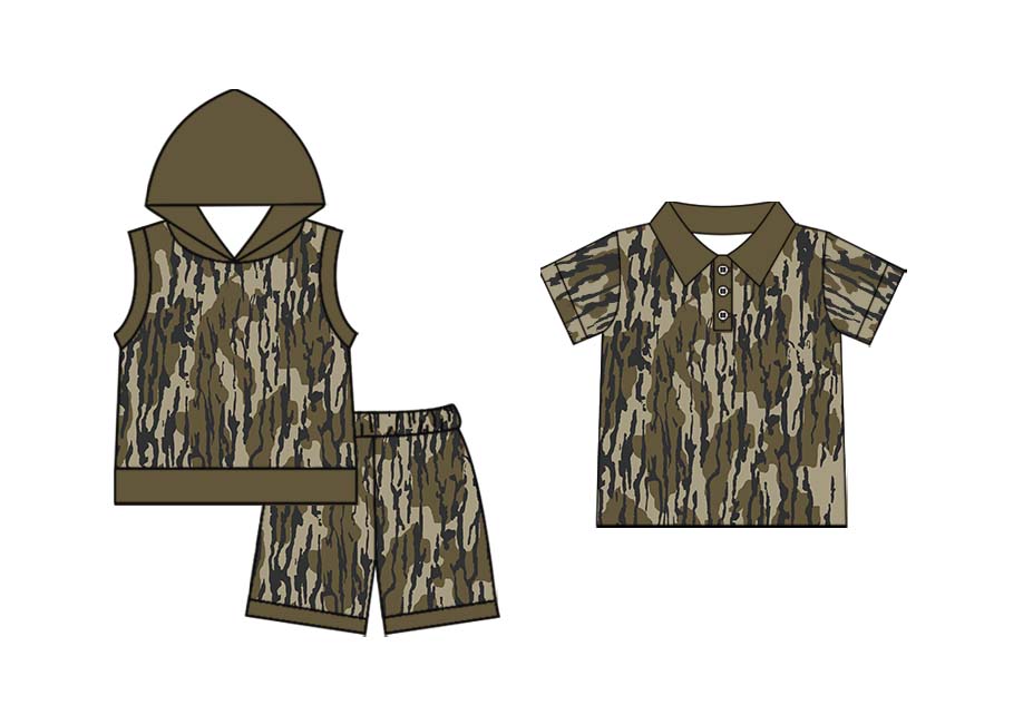 11.19 custom each style moq 5eta 4-6week Sibling Sister camouflage hooded baby boy short sleeve shorts sets aand top match design