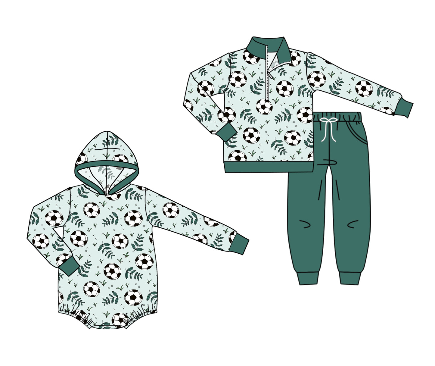 25.6.28 custom each style moq 5eta 4-6week Sibling Sisters football baby boy long sleeve pants sets and rompers match family design