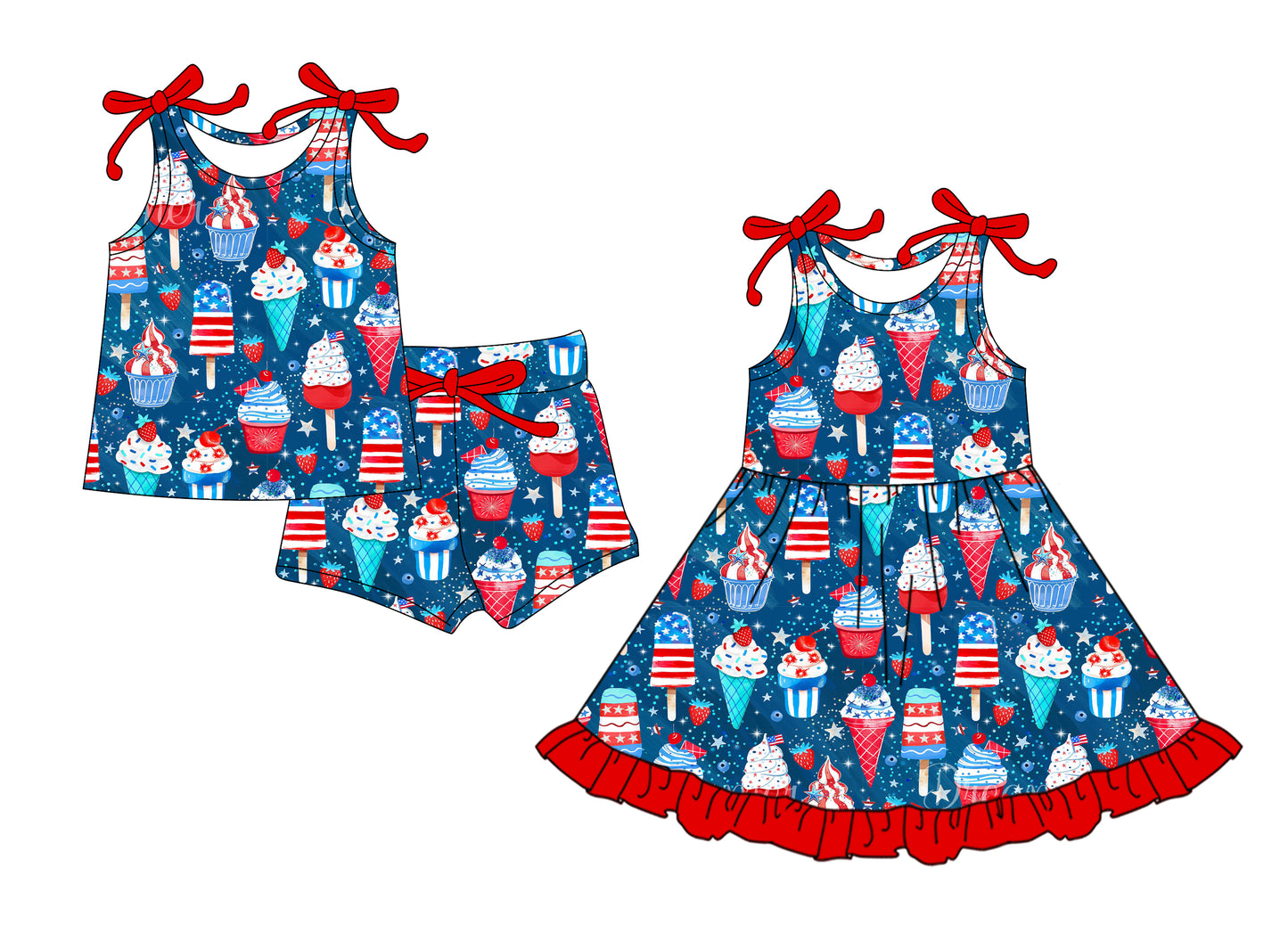 25.12.15 custom each style moq 5 eta 6-8week Sibling Sister ice cream baby short sleeve shorts sets and dress match design