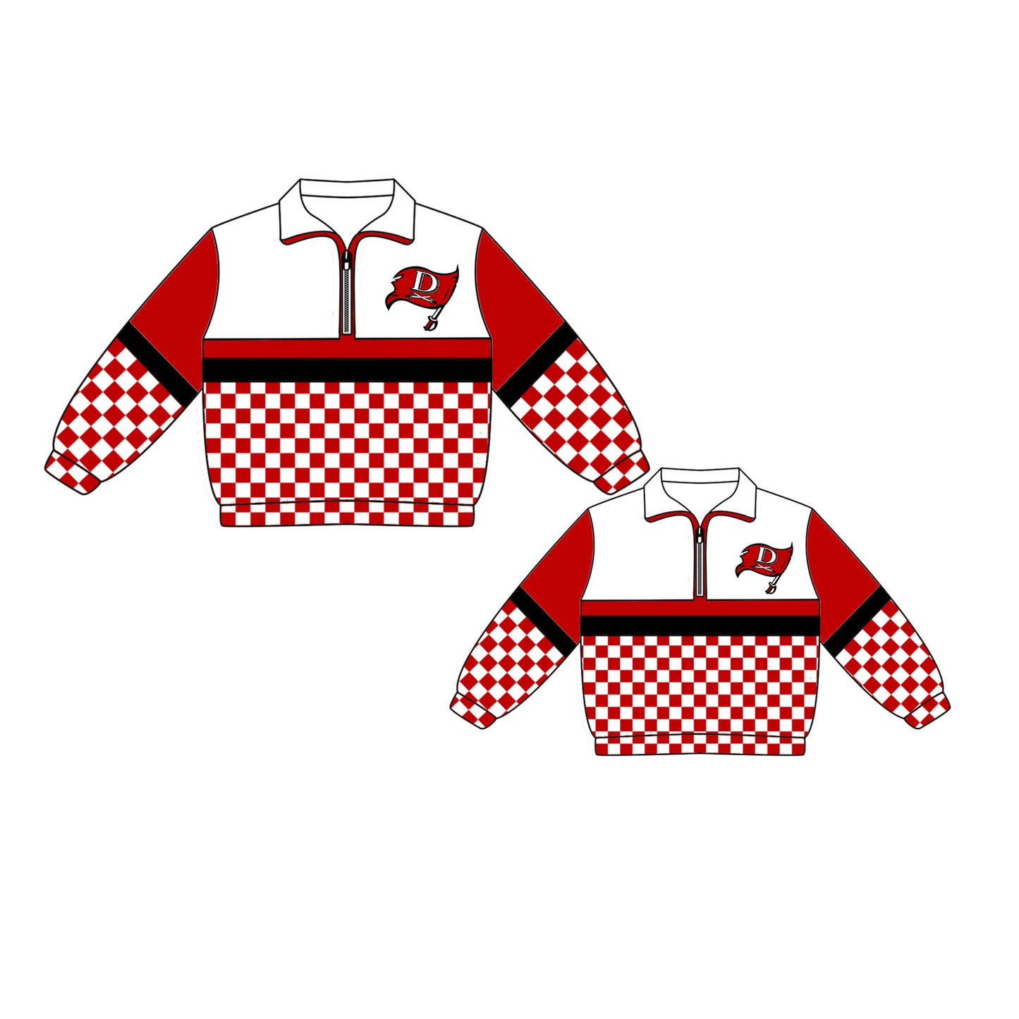 Custom moq 5 mix size milk silk summer teams Daddy and Me Checked Red Long Sleeve Team Pullover Tops