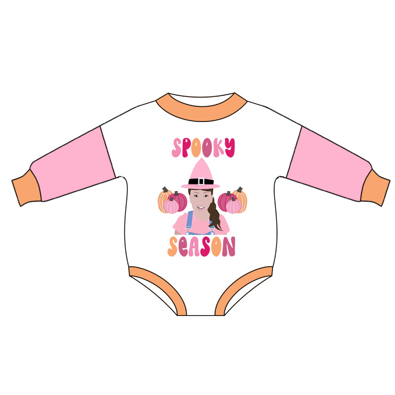6.22 custom each style moq 5eta 4-6week baby girls clothes spooky pink long sleeve romper