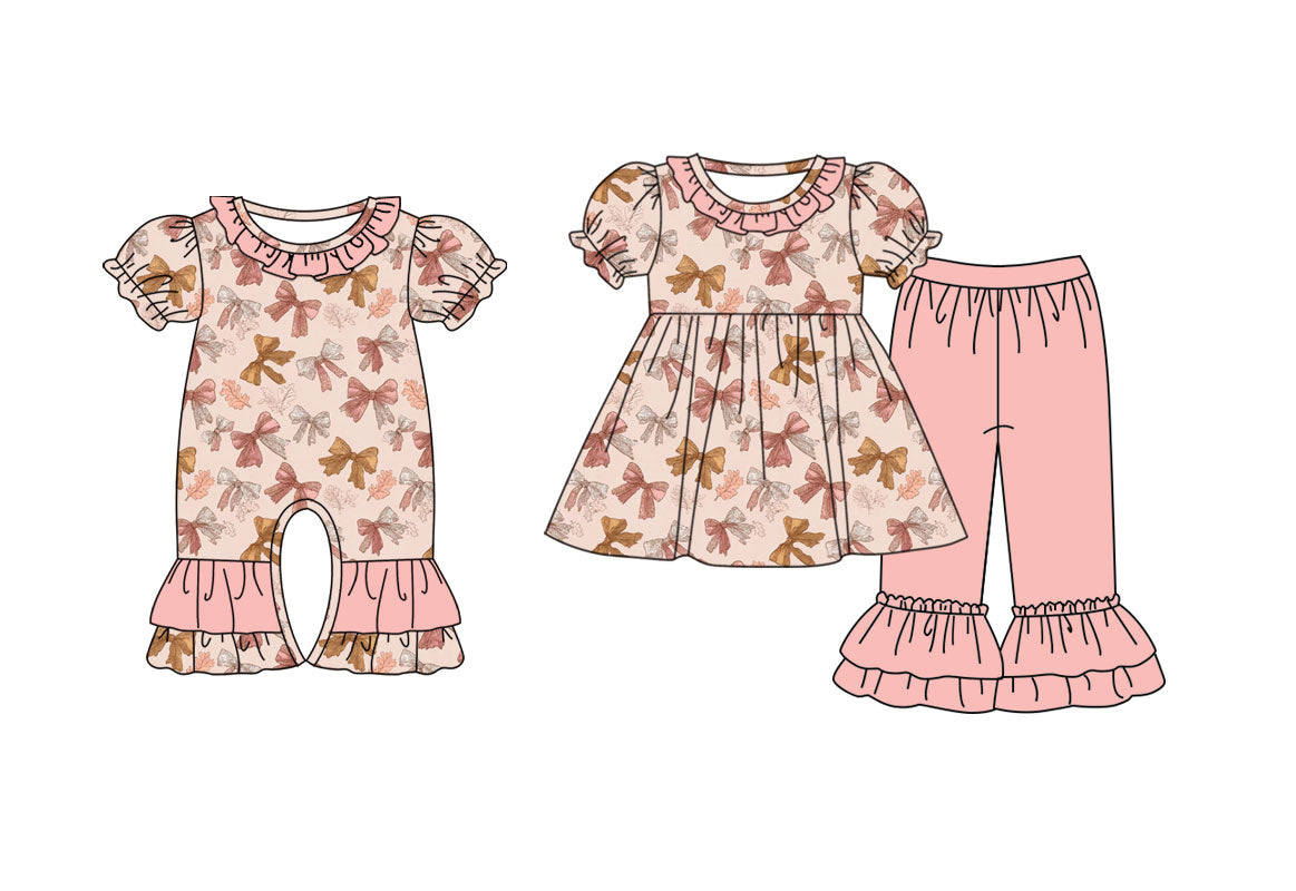 4.14 Custom moq 5 mix size Sibling Baby Girls Bows Top Pants Clothes Sets Romper