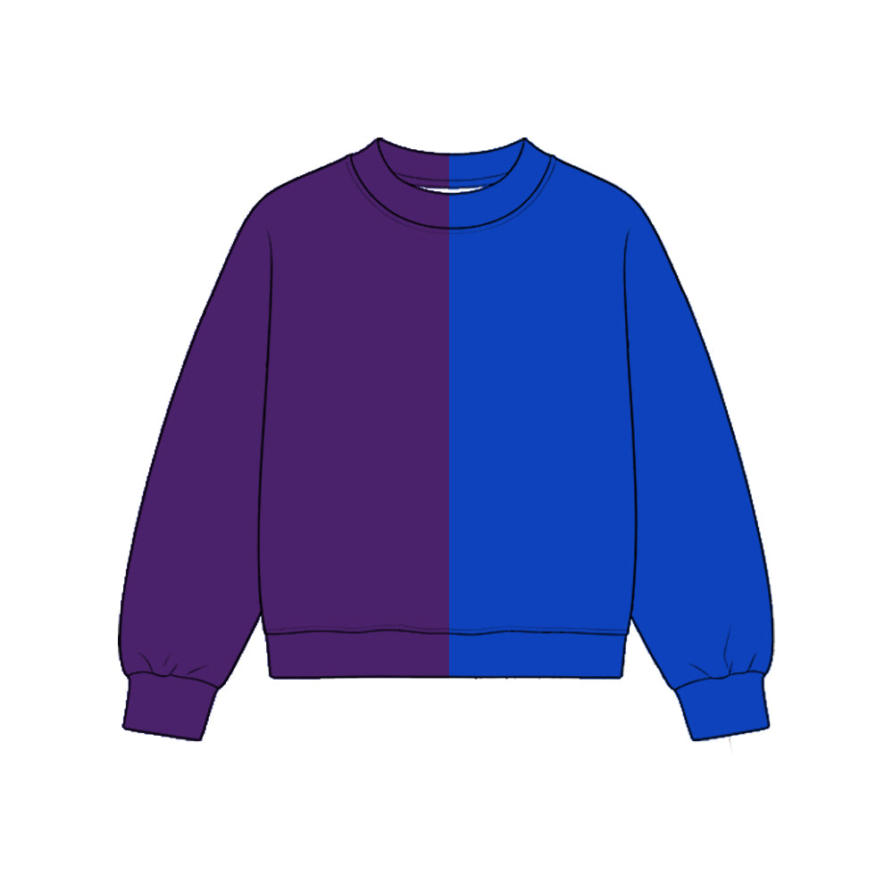 Custom moq 5 girls Blank Cotton Dark Purple + Royal Blue Fabric Sweatshirt