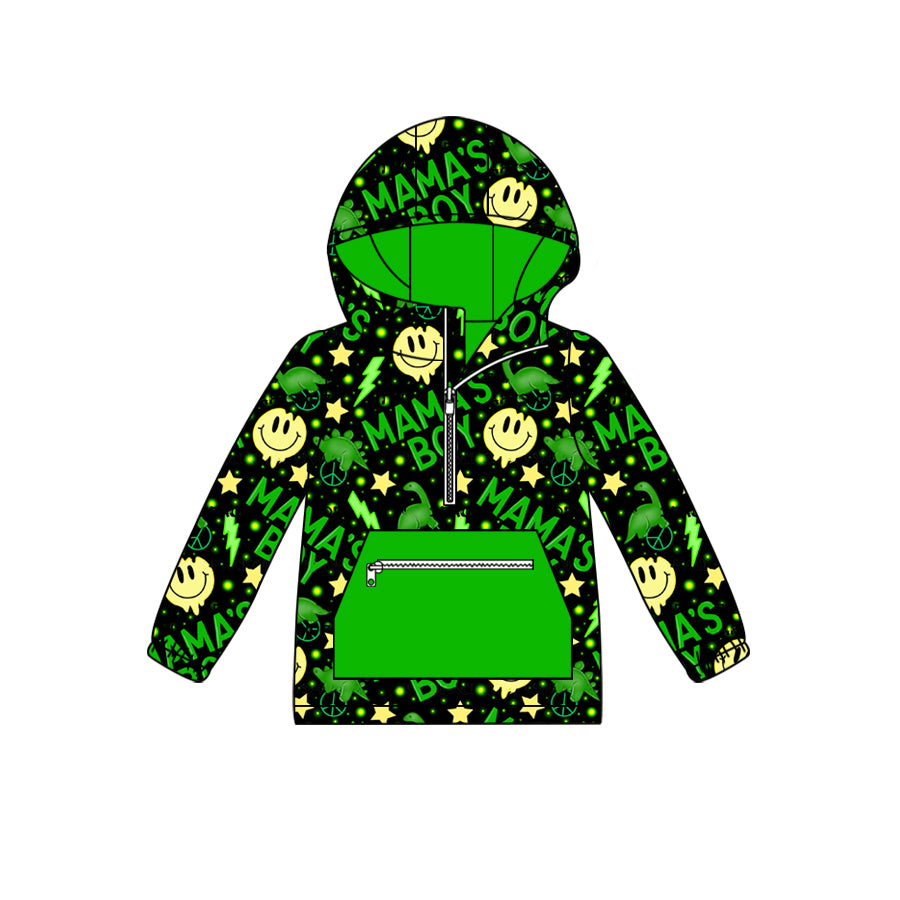 8.16 custom each style moq 5 eta 4-6week baby boys clothes mama boys smiley green hooded long sleeve top