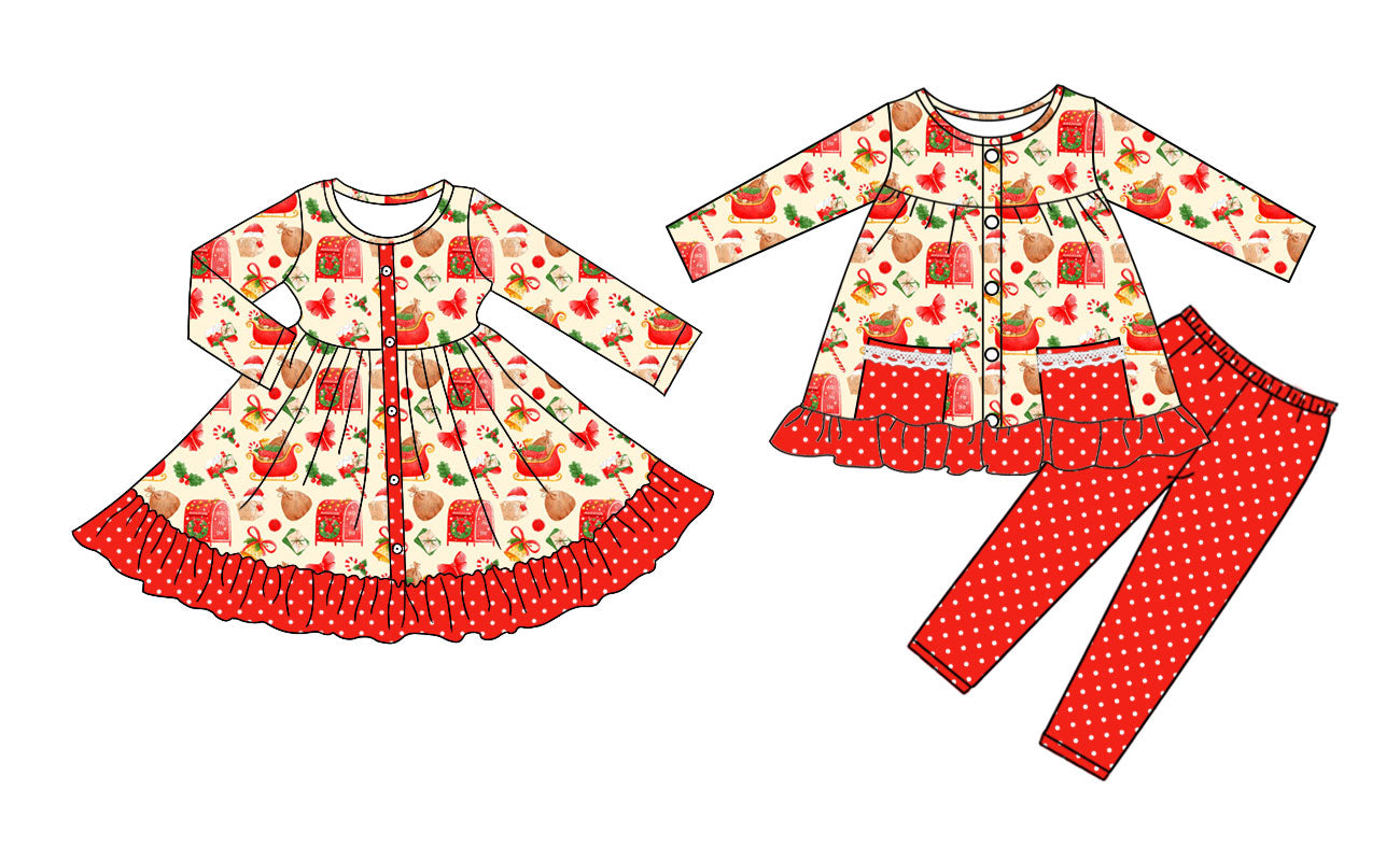 25.8.30 custom each style moq 5eta 4-6week Sibling Sisters Christmas bow red baby girl long sleeve pants sets and dress match family design