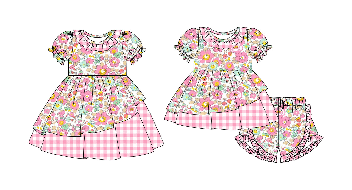 26.1.10 custom each style moq 5 eta 6-8week Sibling Sister floral baby short sleeve shorts sets and dress match design
