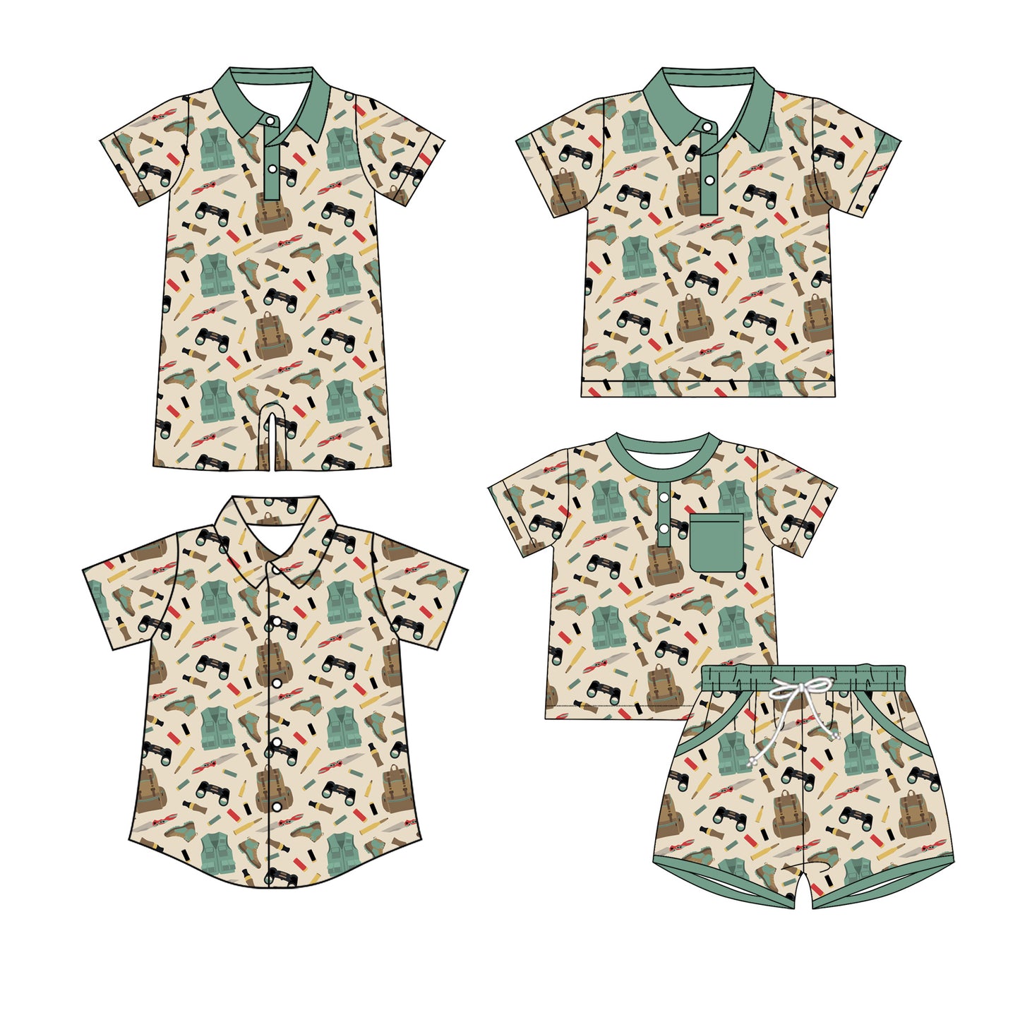 3.24 Custom moq 5 mix size Sibling Baby Boy's Short-Sleeved Outfit Set with Matching Polo Shirt And Button-Down Shirt Romper
