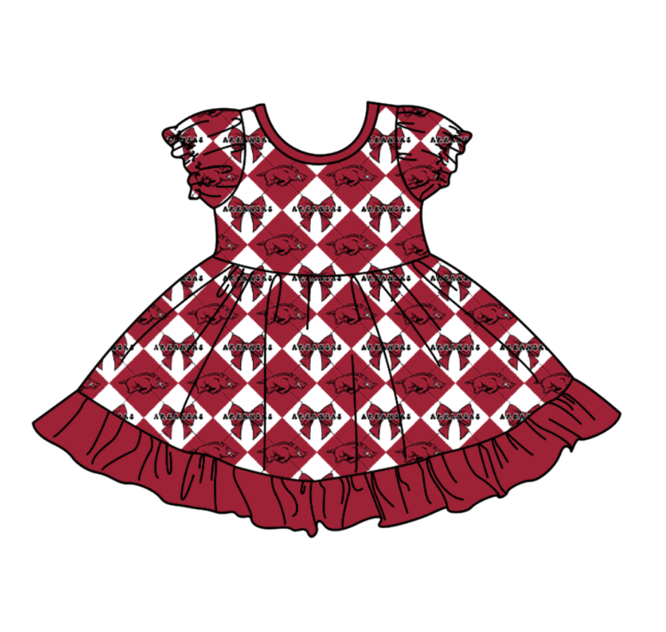 Custom moq 5 mix size Baby Girl's Dark Red Plaid Short-Sleeved Team Dress Cute And Stylish Outfit for Little Ones