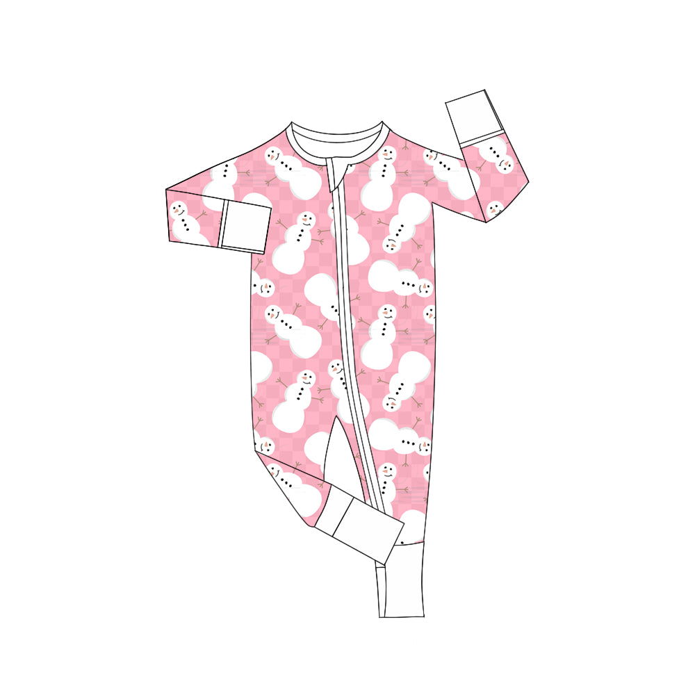 6.8 custom each style moq 5eta 4-6week Sibling Sister Christmas snow man pink baby girls pajamas sets and dress and baby romper match family design