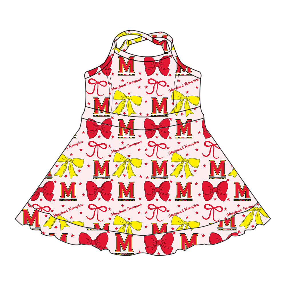 Custom moq 5 mix size milk silk summer teams baby girls clothes team bow red sleeveless skirts sets and dress 1 and dress 2 and dress 3-25.6.26