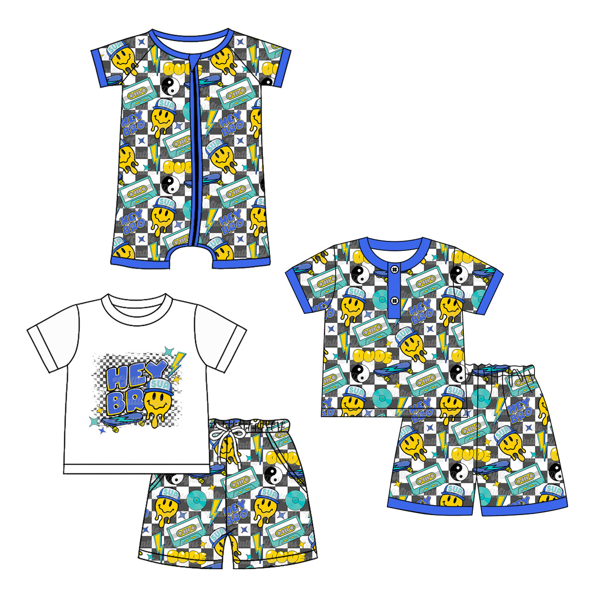 12.21 custom each style moq 5eta 4-6week Sibling Sister smiley baby boy short sleeve shorts set 1 and sets 2 and boy romper match design