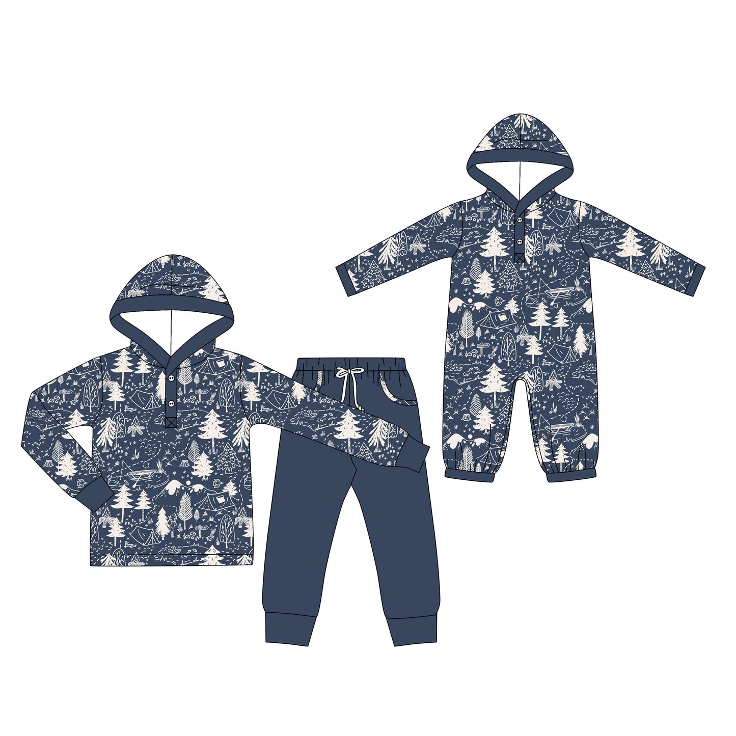 4.15 Custom moq 5 mix size Sibling Baby Boy Long-Sleeved Hooded Top And Pants with Pockets Outfit Set Matching Hooded Romper