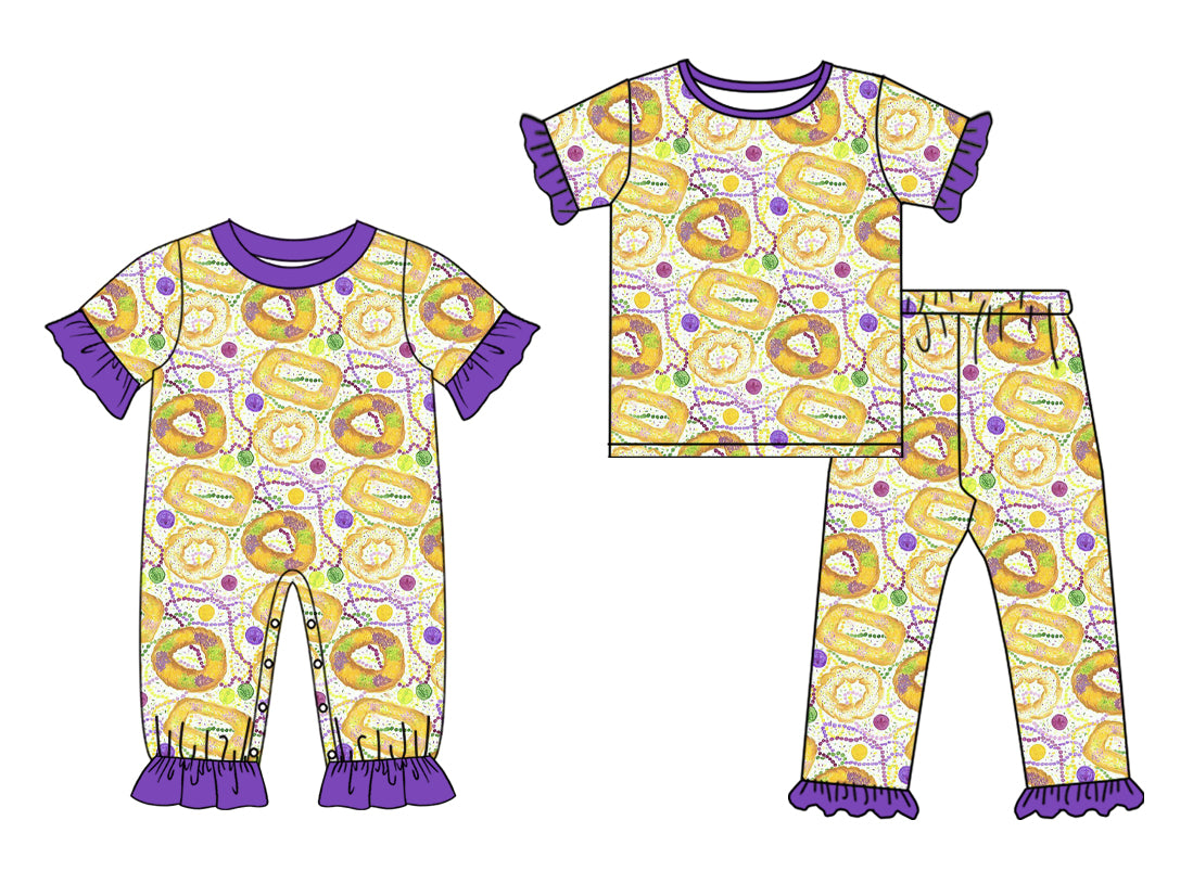 25.10.1 custom each style moq 8 eta 6-8week Sibling Sisters mardi gras baby girl clothes short sleeve pants sets and romper match family design