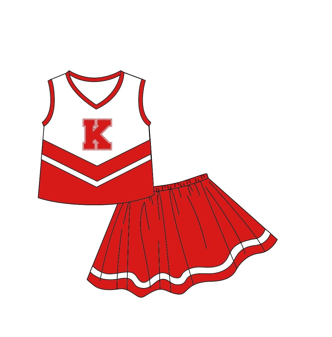 Deadline September 16 custom no moq eta 6-8weeks Red Letter K Sleeveless Cheerleading Skirt Outfit