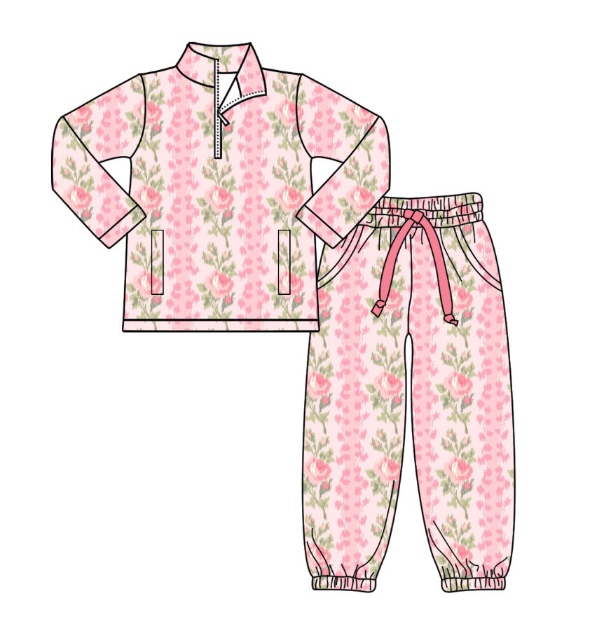 Custom moq 5 mix size milk silk summer baby girl clothes floral long sleeve pants sets-25.8.7