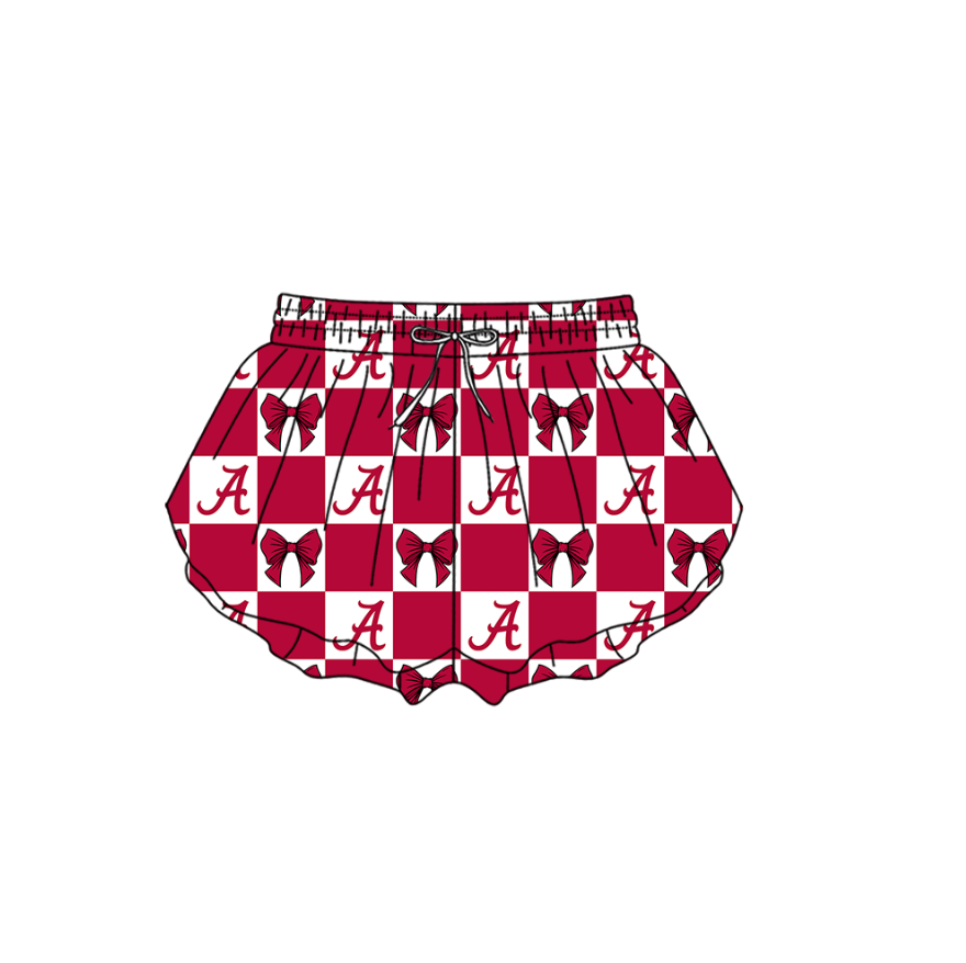 Custom moq 3 or 5 mix size milk silk summer teams baby girl clothes bow red summer shorts