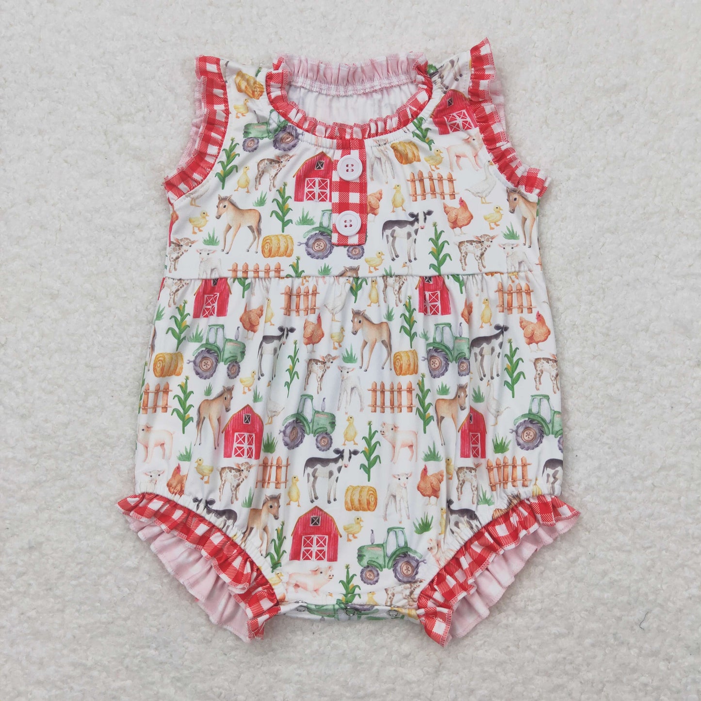 RTS NO MOQ baby girl clothes farm sleeveless jumpsuit Rompers Clothes