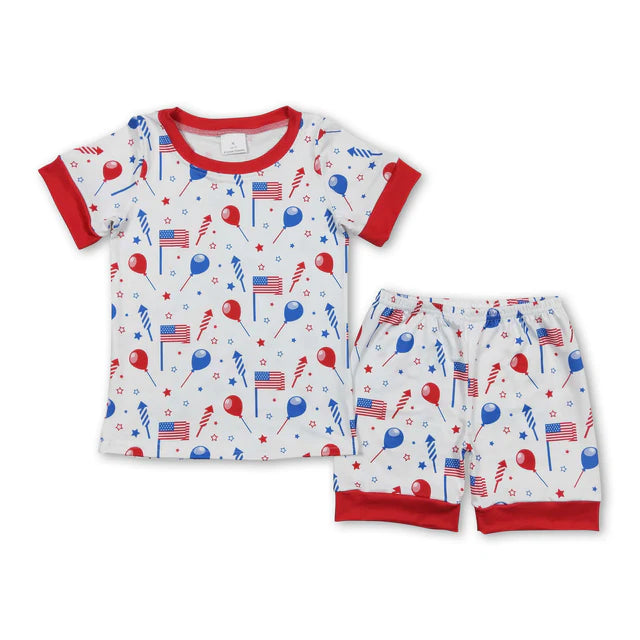 RTS NO MOQ Sibling Baby Boys Blue Motobike Shirt Top Shorts Pajamas Clothes Sets