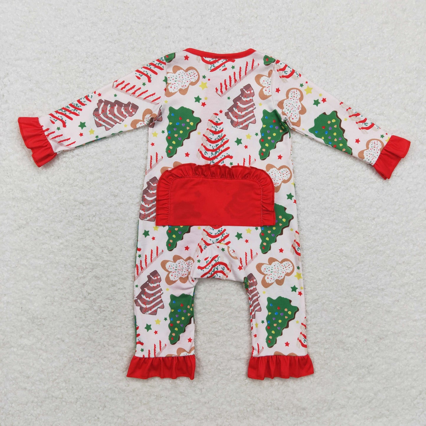RTS NO MOQ(In Stock) LR1149 Modal Christmas tree biscuit gingerbread man lace zipper long-sleeved jumpsuit