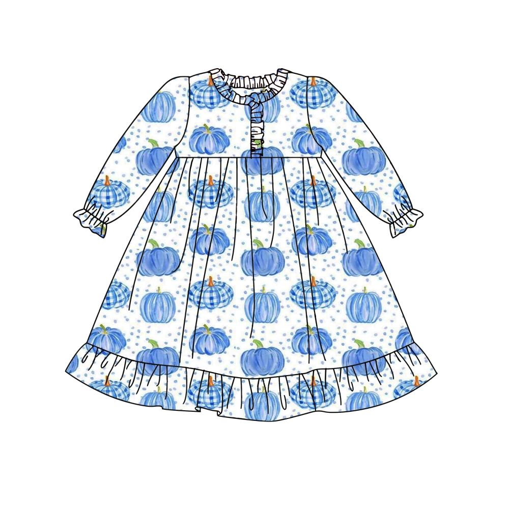 Custom moq 5 each style eta 6-7weeks baby girl clothes pumpkin long sleeve dress-25.8.4