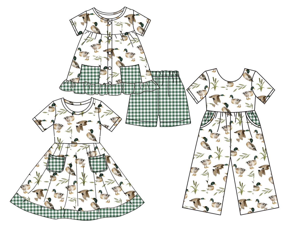 3.17 custom each style moq 5eta 4-6week Sibling Sister duck baby girl short sleeve shorts sets and dresses and jumpsuit match design