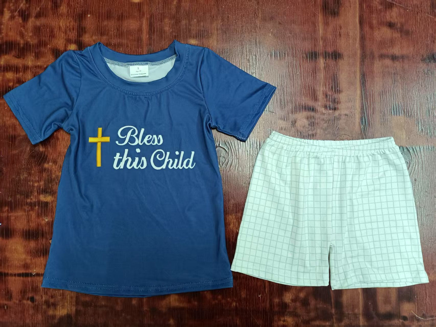 Custom moq 3 eta 6-7weeks baby boys clothes dark blue Short Sleeve shorts sets