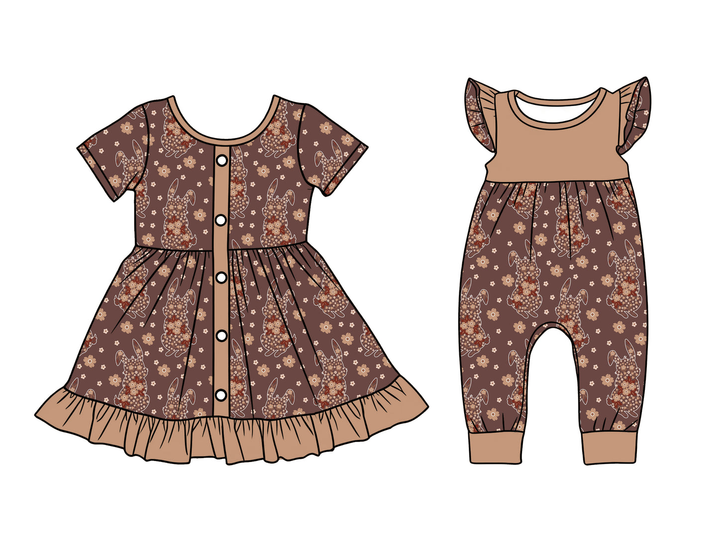 25.12.13 custom each style moq 5 eta 6-8week Sibling Sister bunny baby short sleeve romper and dress match design