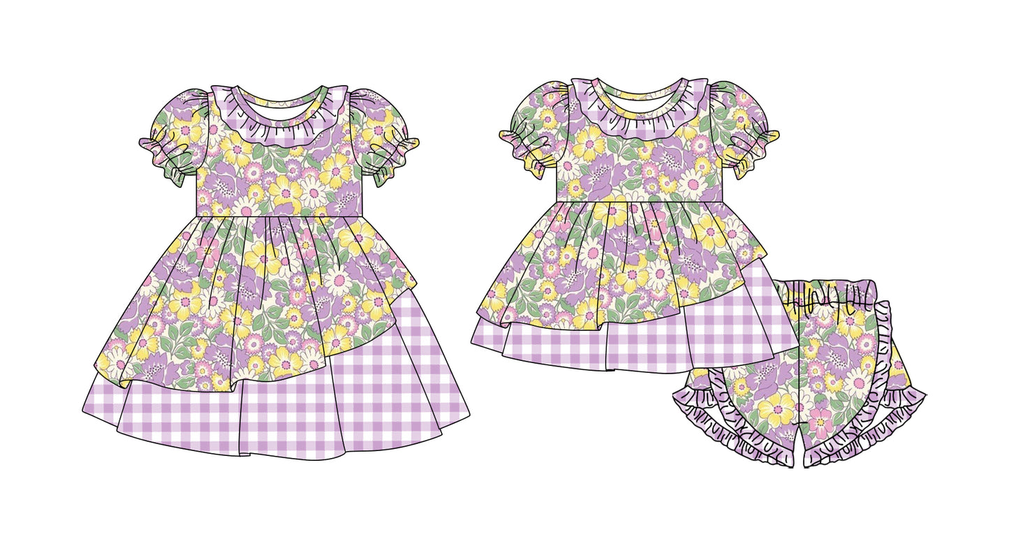 26.1.10 custom each style moq 5 eta 6-8week Sibling Sister floral baby short sleeve shorts sets and dress match design