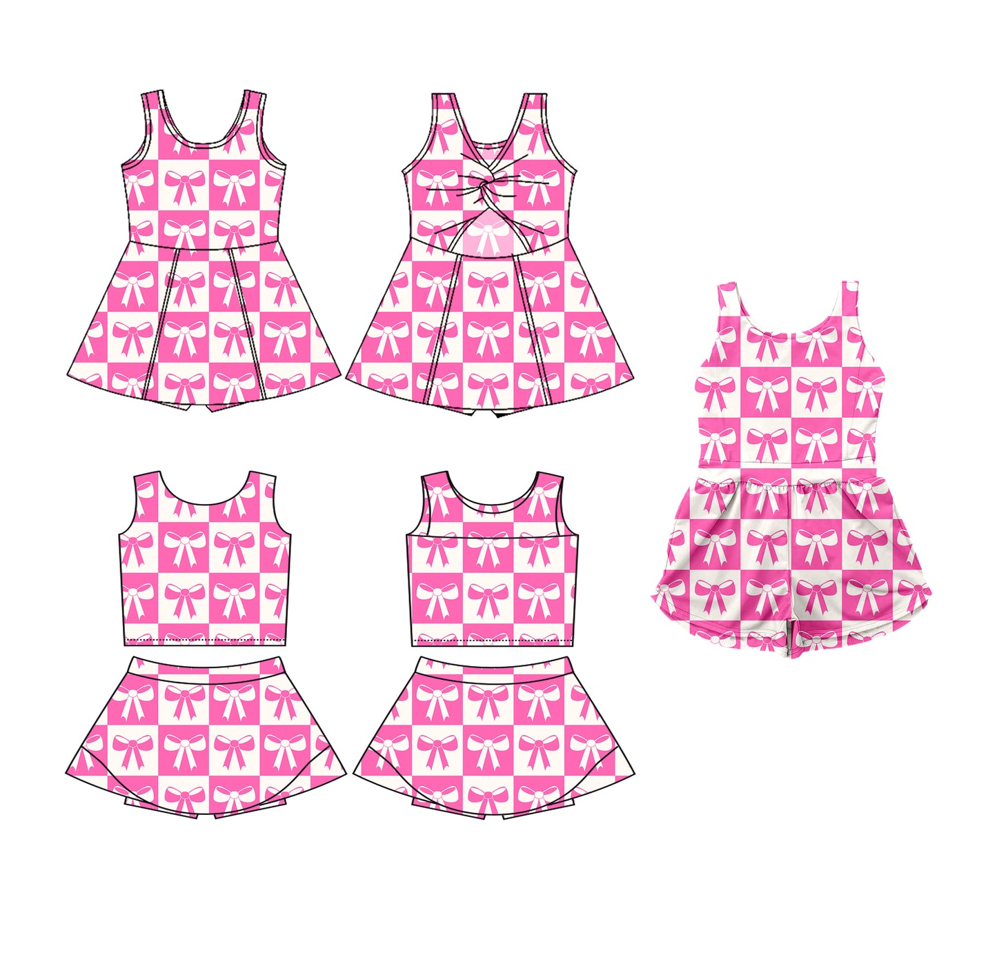3.19 custom each style moq 5eta 4-6week Sibling Sister bow baby girls clothes Short sleeve yoga dress 1 and dress 2 and jumpsuit match family design