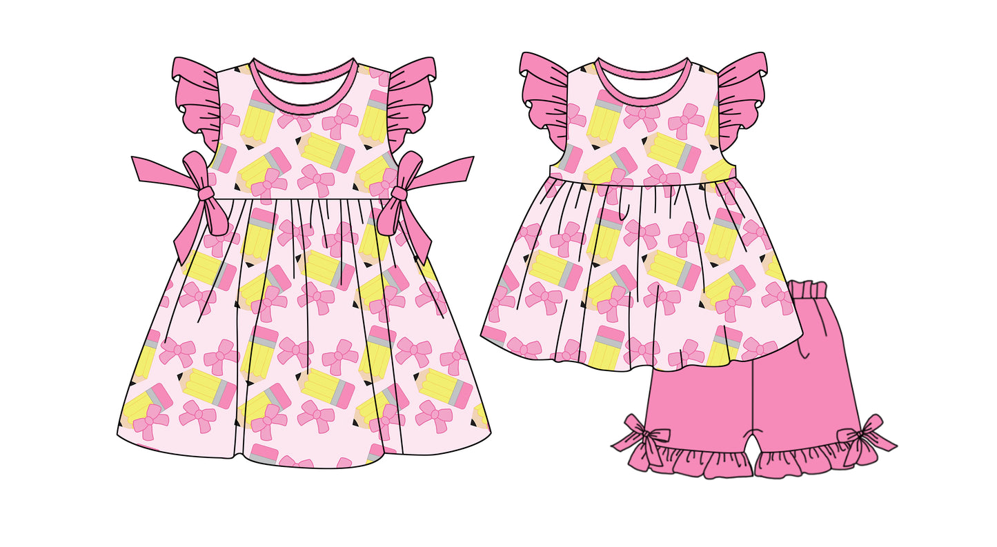 25.12.22 custom each style moq 5 eta 6-8week Sibling Sister bow pencil baby short sleeve shorts sets and dress match design