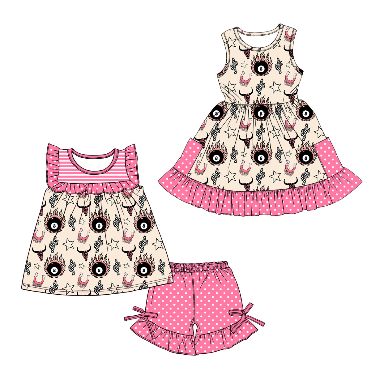 Custom moq 5 mix size Sibling Baby Girl's pink sleeveless Top And Shorts Set Cute Dress for Summer