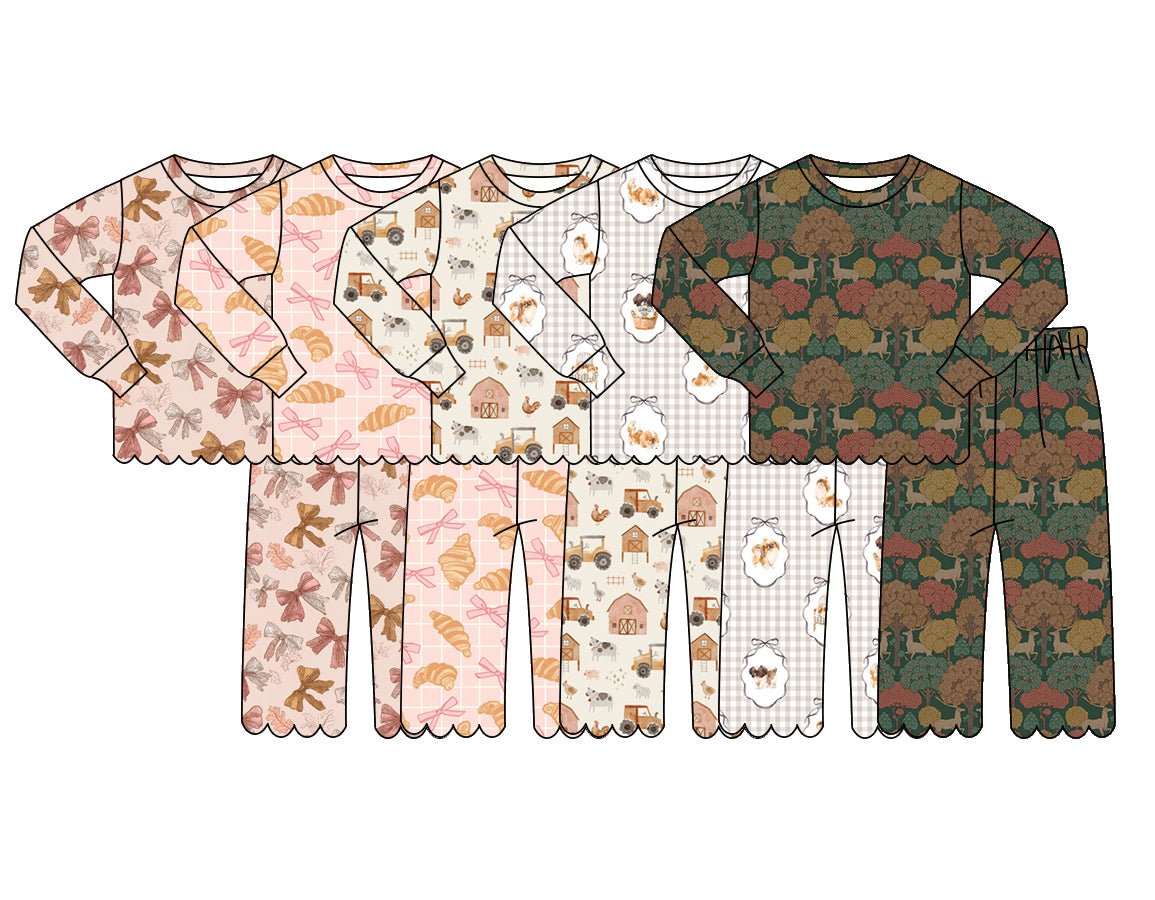 4.14 Custom moq 5 mix size Sibling Baby Girls Bows Long Sleeve Top And Pants Scallop Set Cute Outfit