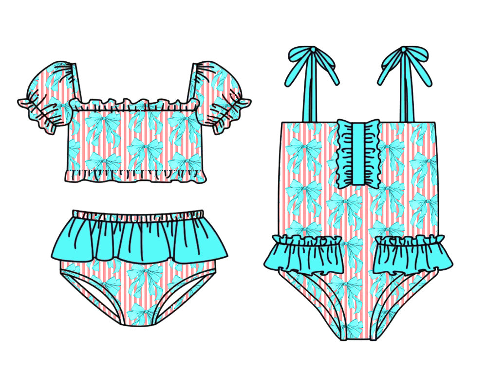 3.13 Custom moq 5 mix size Sibling Baby Girls Short-Sleeved Top Two Pieces Swimsuits One Piece Swimsuits