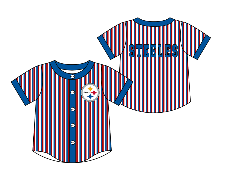 Custom moq 5 mix size milk silk summer teams Red Striped Navy Blue Short-Sleeved Button-Down Shirt for Baby Boy Summer Outfit