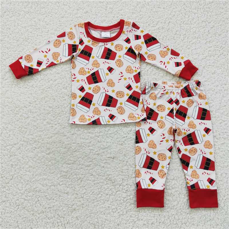 Baby Girls boys Christmas style coffee cookies print red Family siblings set