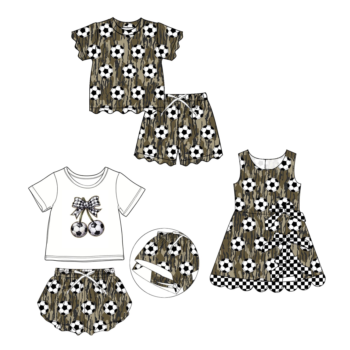 3.28 Custom moq 5 mix size Sibling Baby Girl Camo Scallop Short-Sleeved Top And Shorts Set Dress Summer Outfits