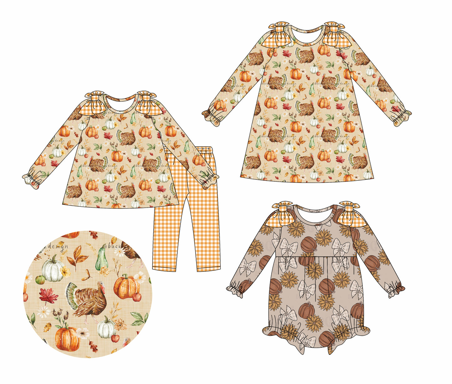 25.7.19 custom each style moq 5eta 4-6week Sibling Sisters pumpkin baby girl long sleeve pants sets and dress and rompers match family design